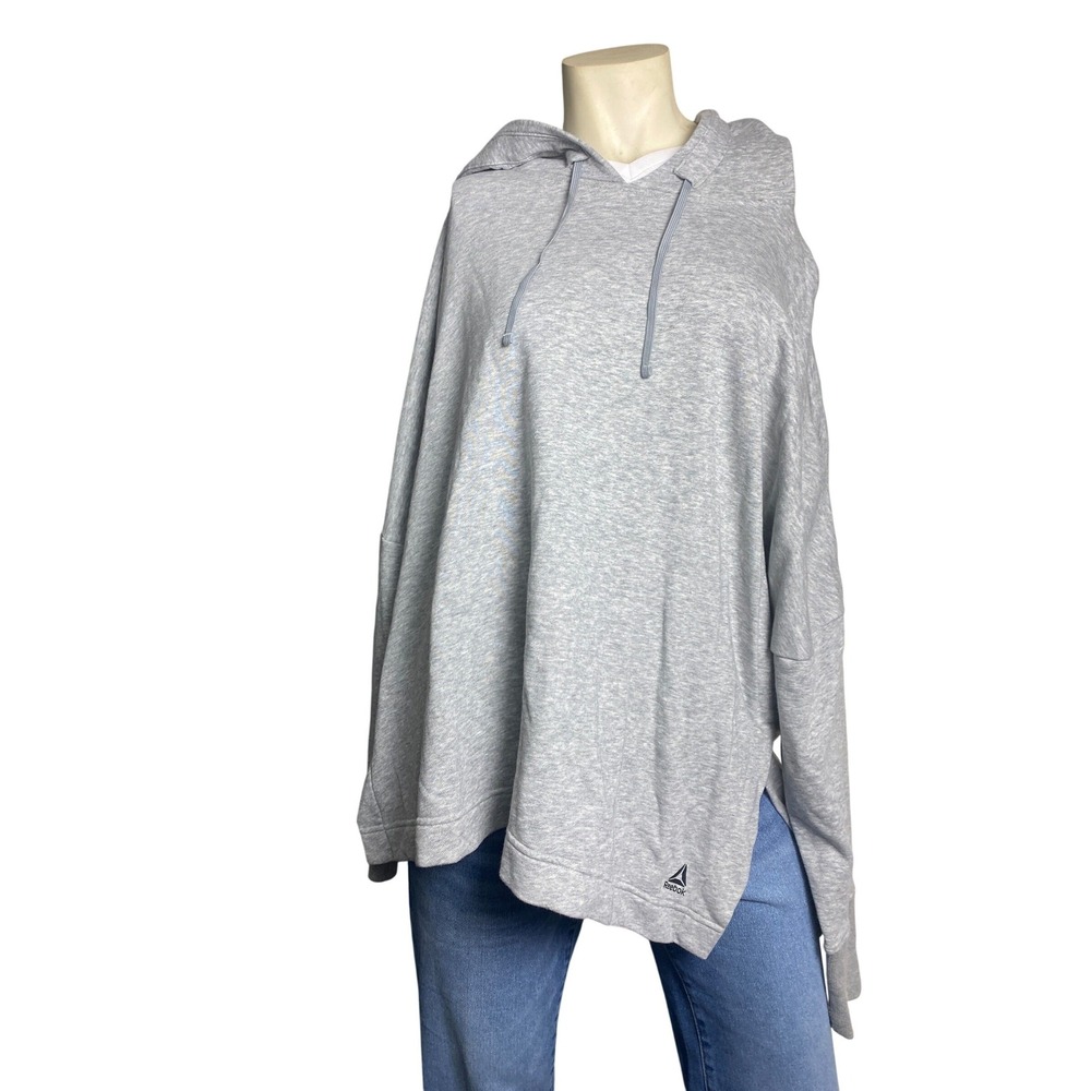 Reebok Hoodie Women XL Gray Pullover Oversized Lightweight Athleisure